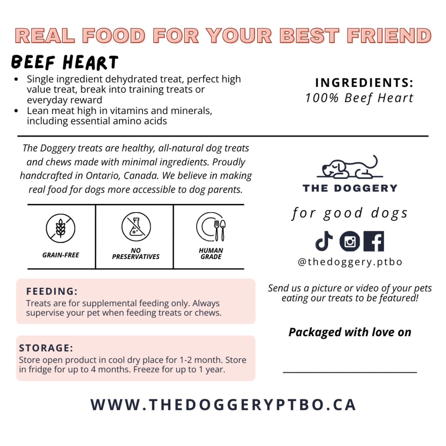 Grain-free dog treats, human grade food for dogs, no preservatives